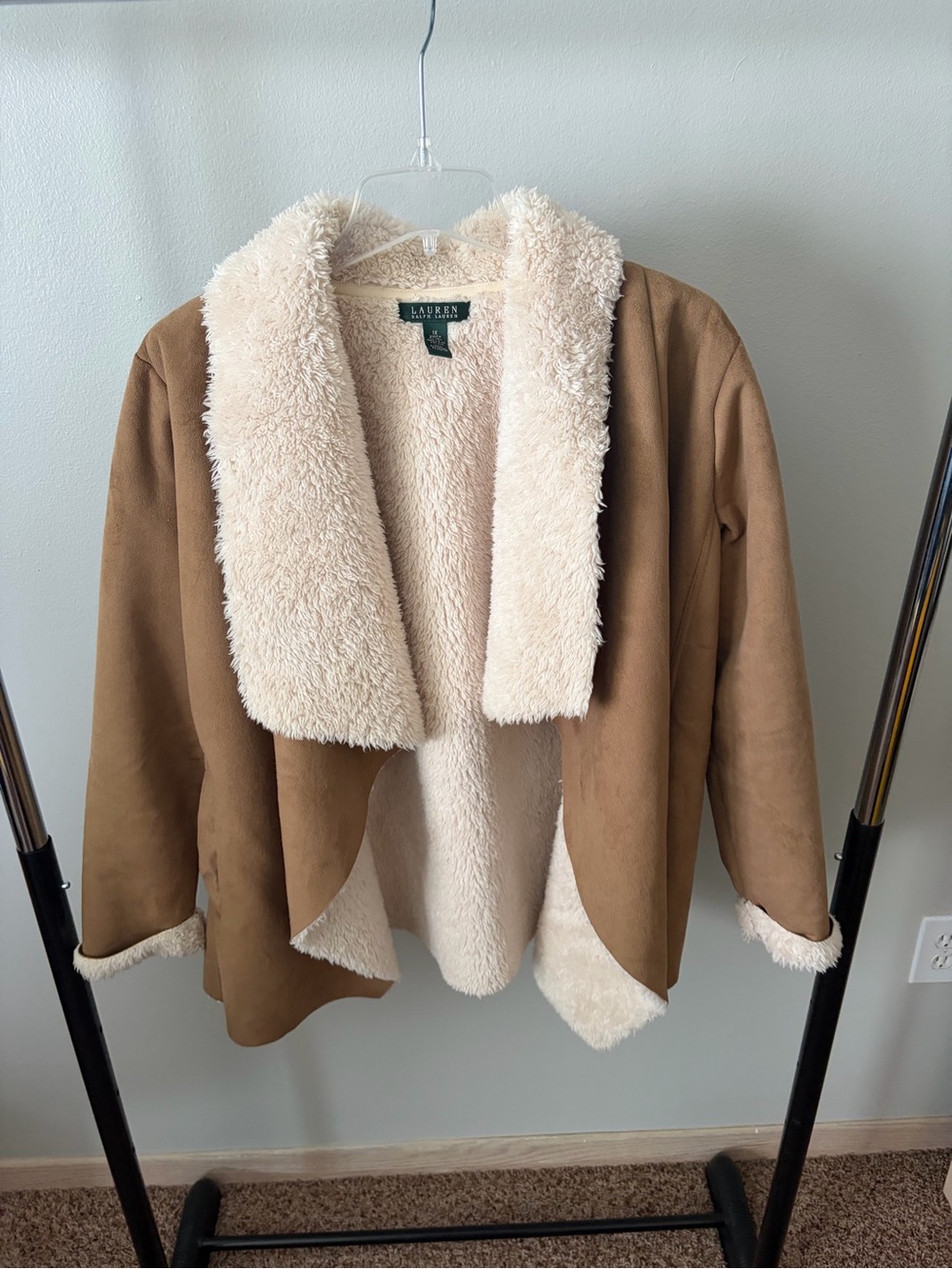 Lauren Ralph Lauren Tan Faux-Suede Teddy Jacket with Cream Sherpa